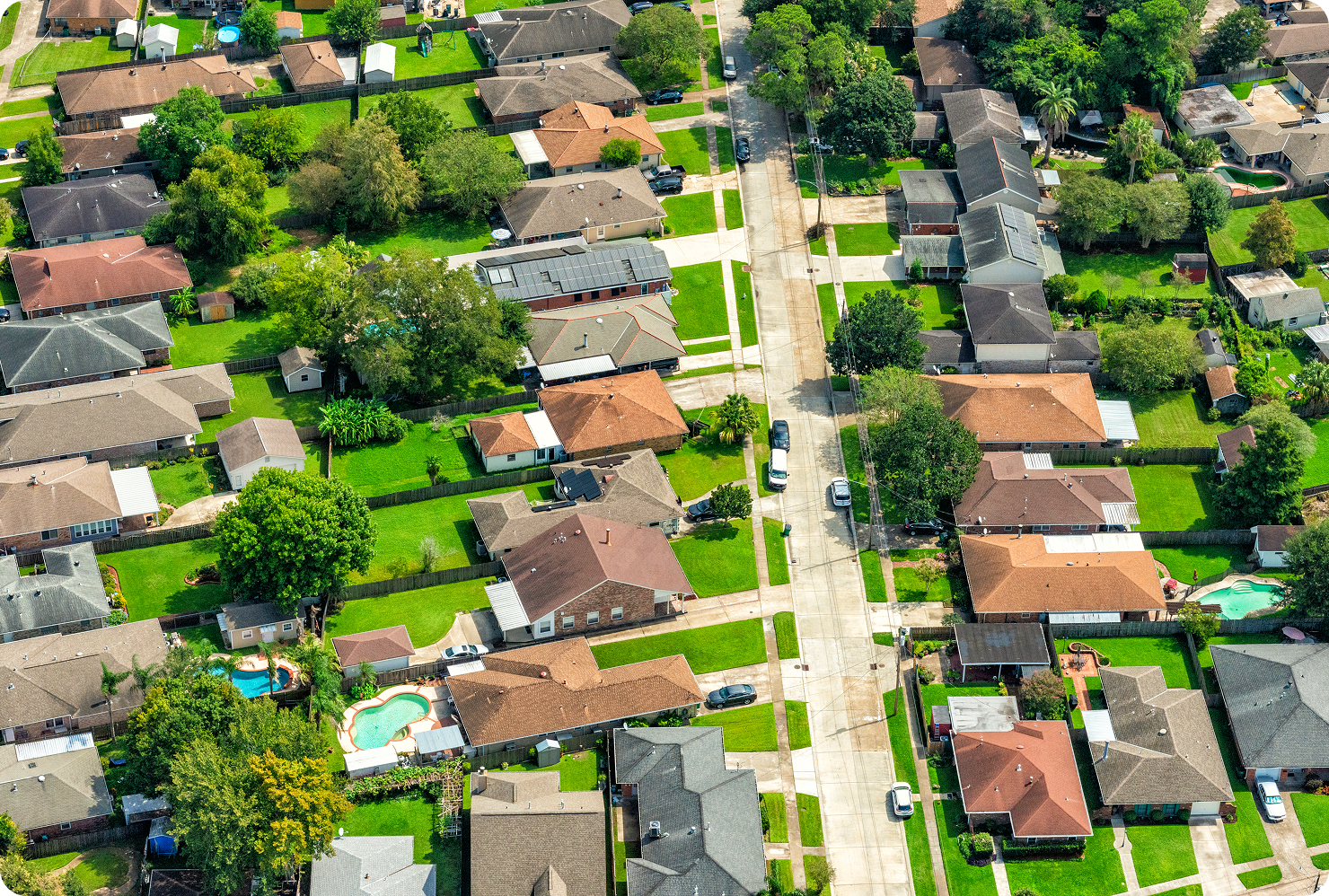 Houses and streets from above view