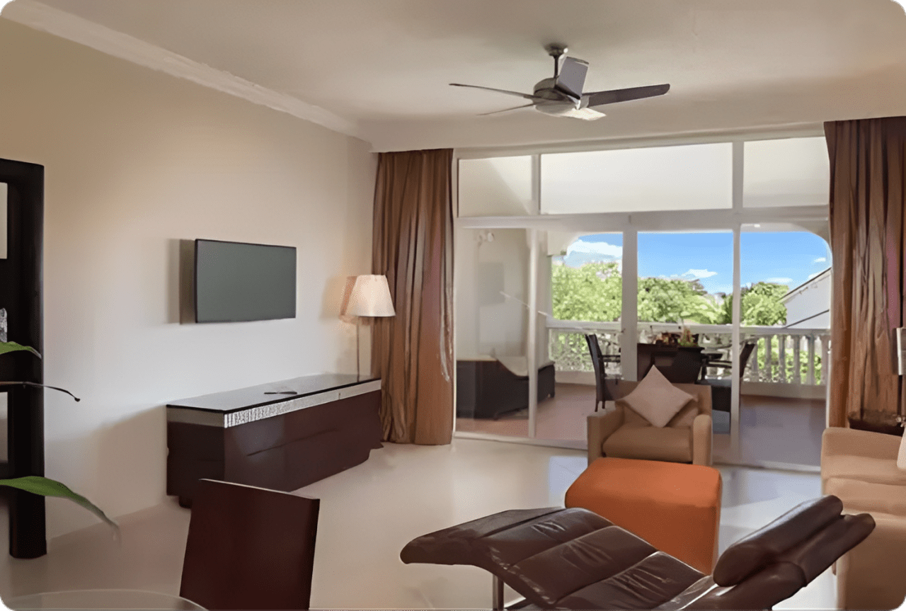 Modern living room with balcony view