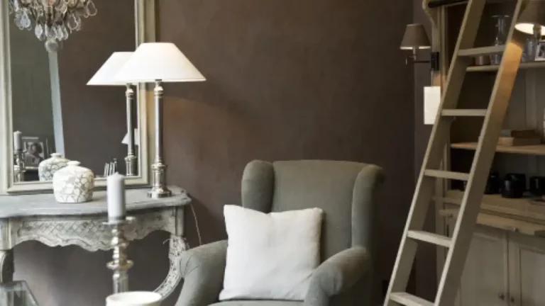 Stylish interior with ladder bookshelf