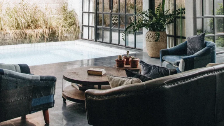 Cozy seating area by indoor pool