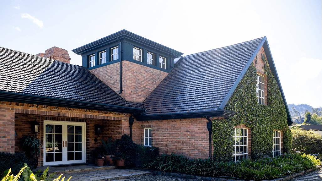 Brick house with ivy-covered walls