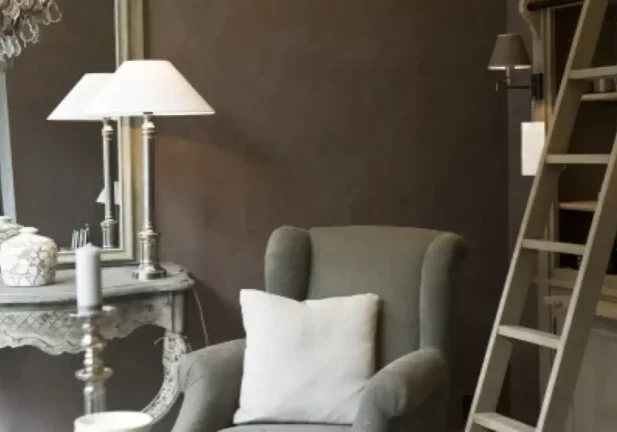 Stylish interior with ladder bookshelf